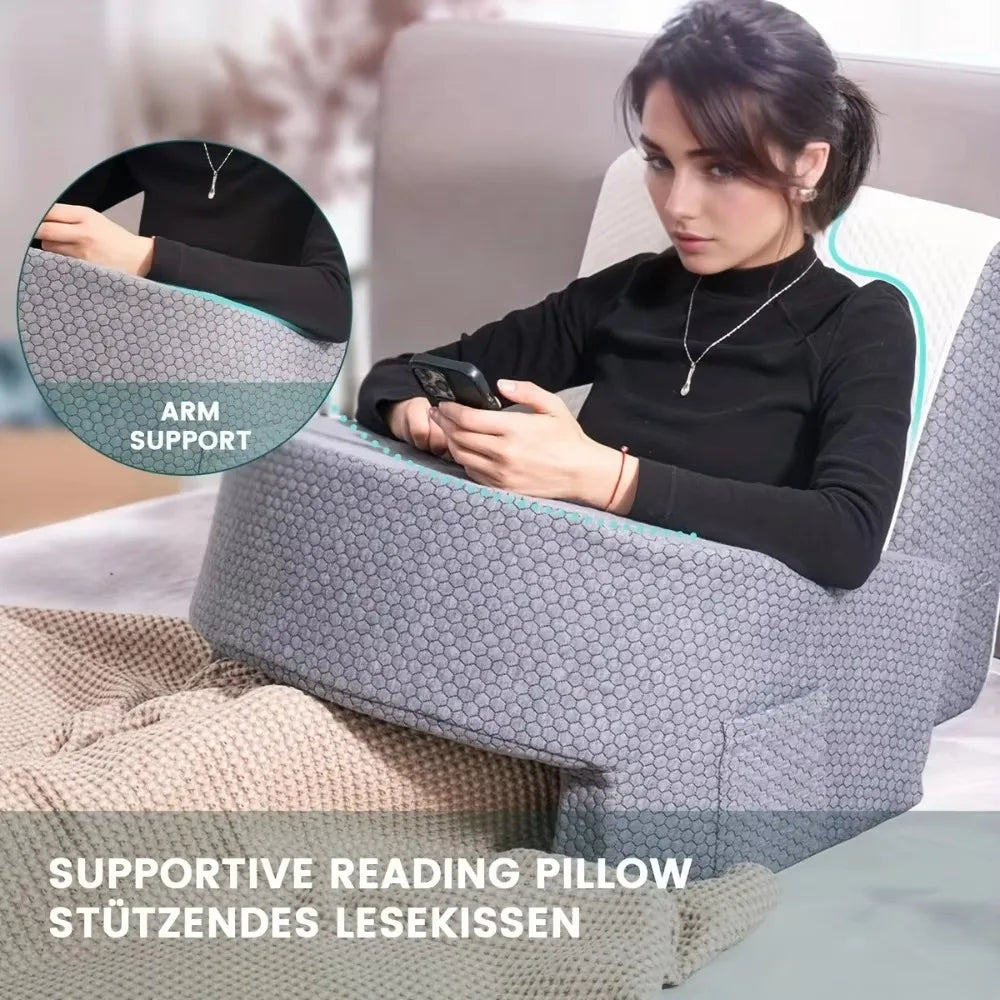 Minnesskum Lästjurstöd med Armstöd och Tvättbart Fodral för Säng eller Kontor Carvallo