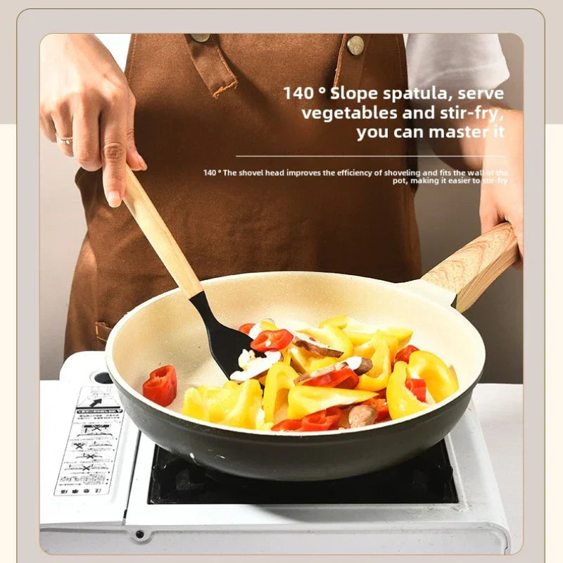 Carvallo Silikon Kök Redskap Set | Värmebeständig upp till 230 °C | 12-delar med Trähandtag | Visp, Spatel, Tång & mer Carvallo