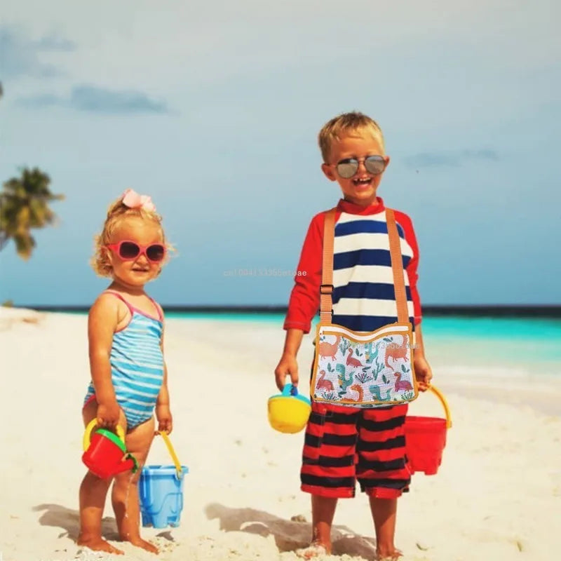 Carvallo Kids Fällbar Strandväska för Barn | Nätväska för Snäckor & Leksaker | Justerbar Bärrem & Dragkedja – 25×20×10 cm Carvallo