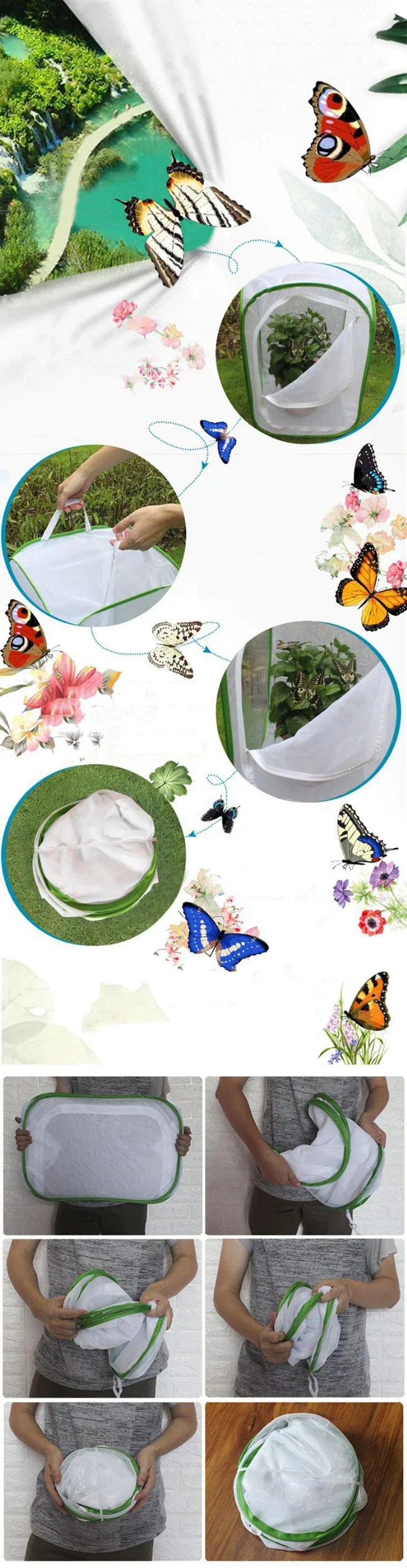 Carvallo Fällbart Insekthabitat | Zyning- & Observationsnät | Rostfritt stålram | För fjärilar, gräshoppor & silkesmaskar Carvallo