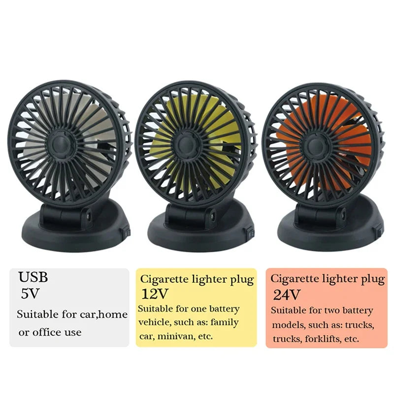 Carvallo Bilfläkt 12V/24V/5V | USB eller Tändare | Svängbar & Kompakt | För Bil, Lastbil, SUV, Husbil & Kontor Carvallo