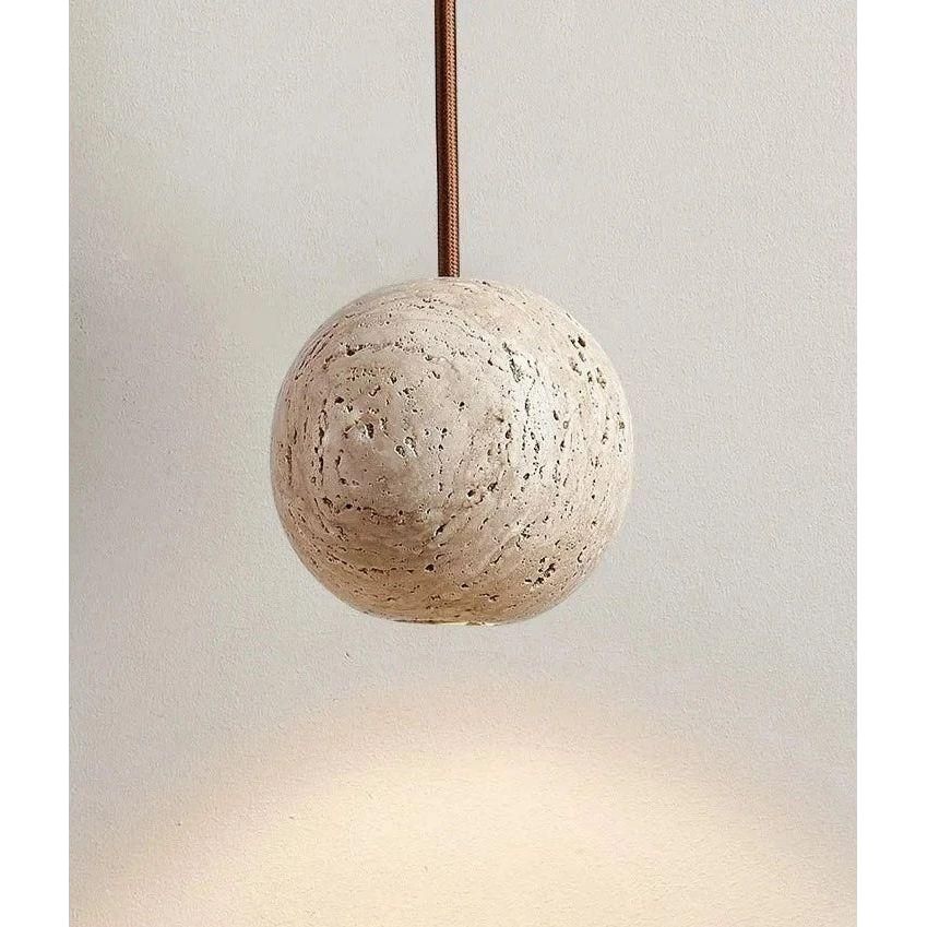 Hänglampa av travertin – Minimalistisk rund LED-hänglampa i Wabi-Sabi-stil Carvallo