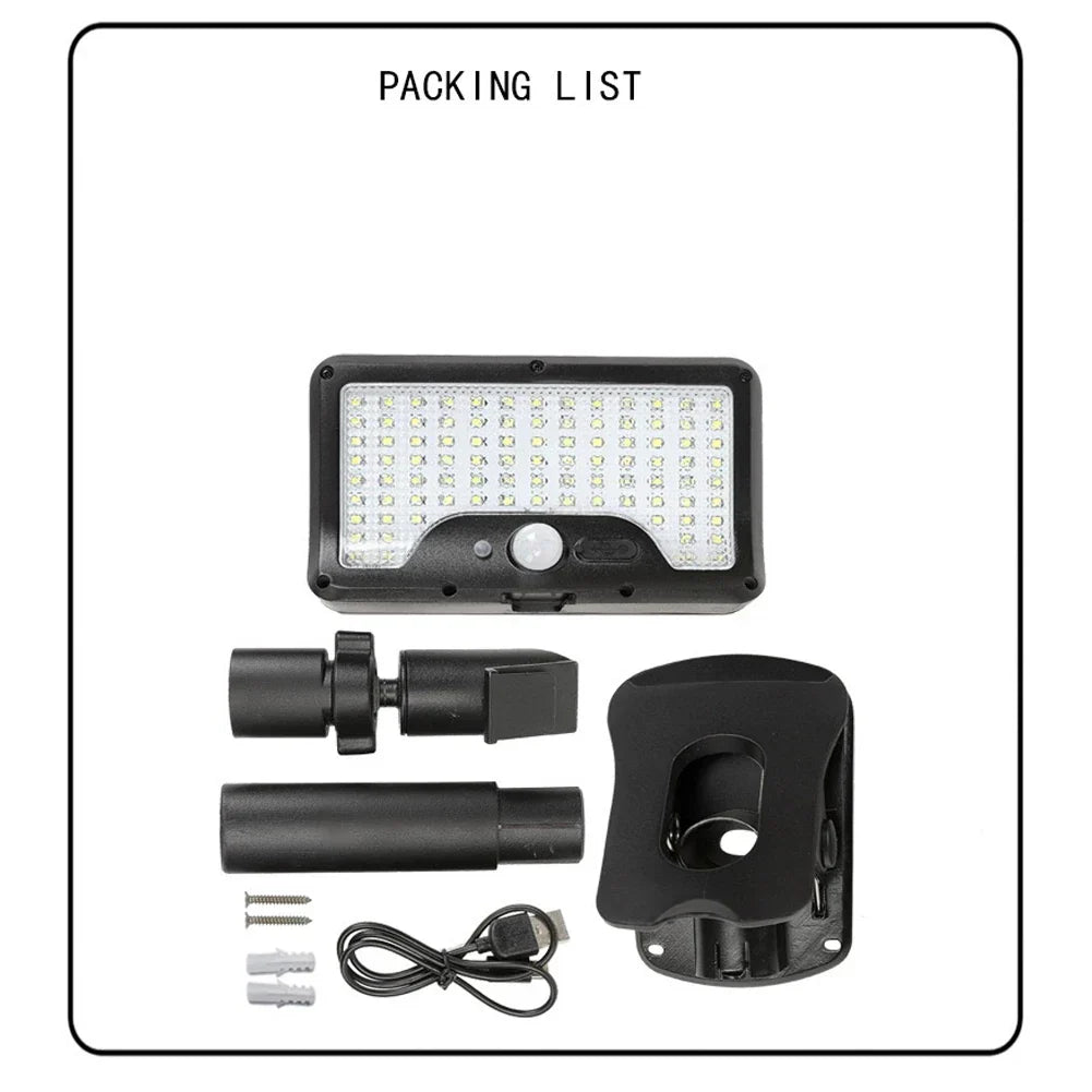 Carvallo Solar-vägglampa | 92 LEDs | Rörelsesensor & 3 lägen | IP65 Vattentålig Carvallo