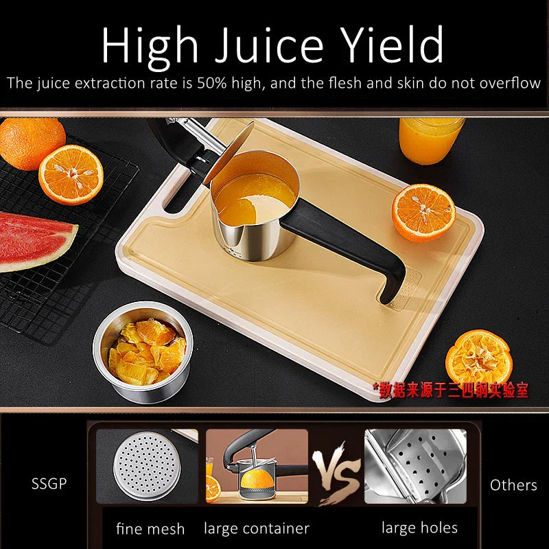 Carvallo Manuell Saftpress i rostfritt stål | Patenterad design | 50 % högre juiceutbyte | För citrus, granatäpple & mer Carvallo