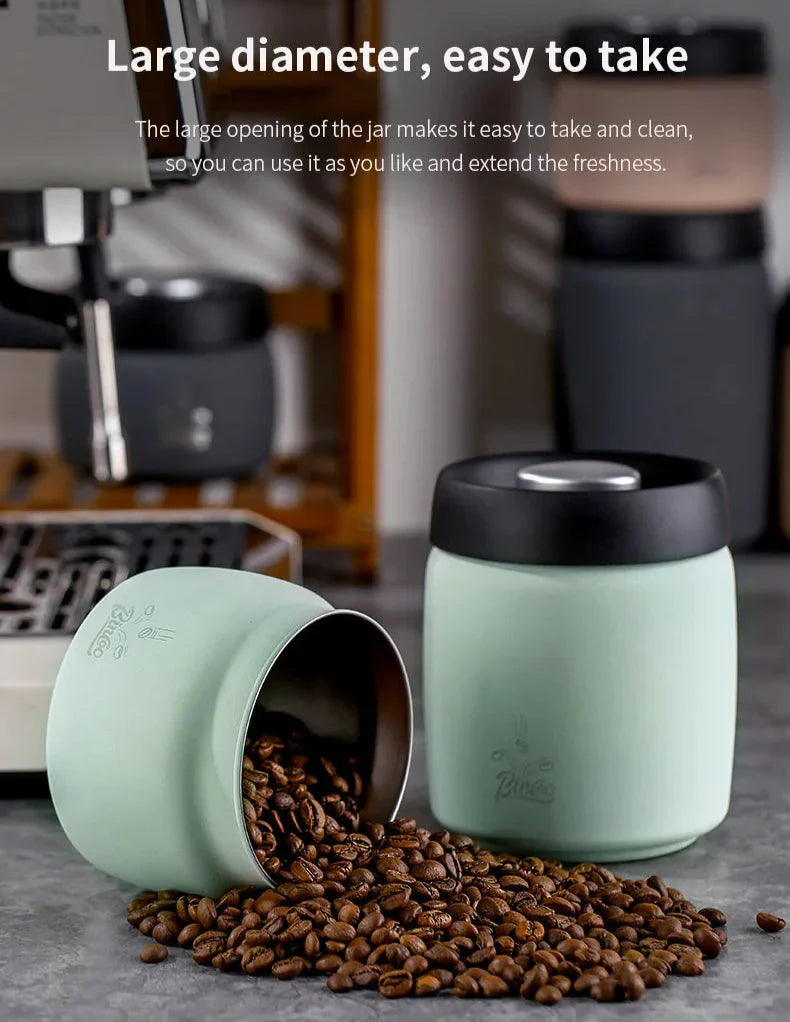 Royallure Kaffeebehållare i rostfritt stål med manuell vakuumlock för färska bönor Carvallo