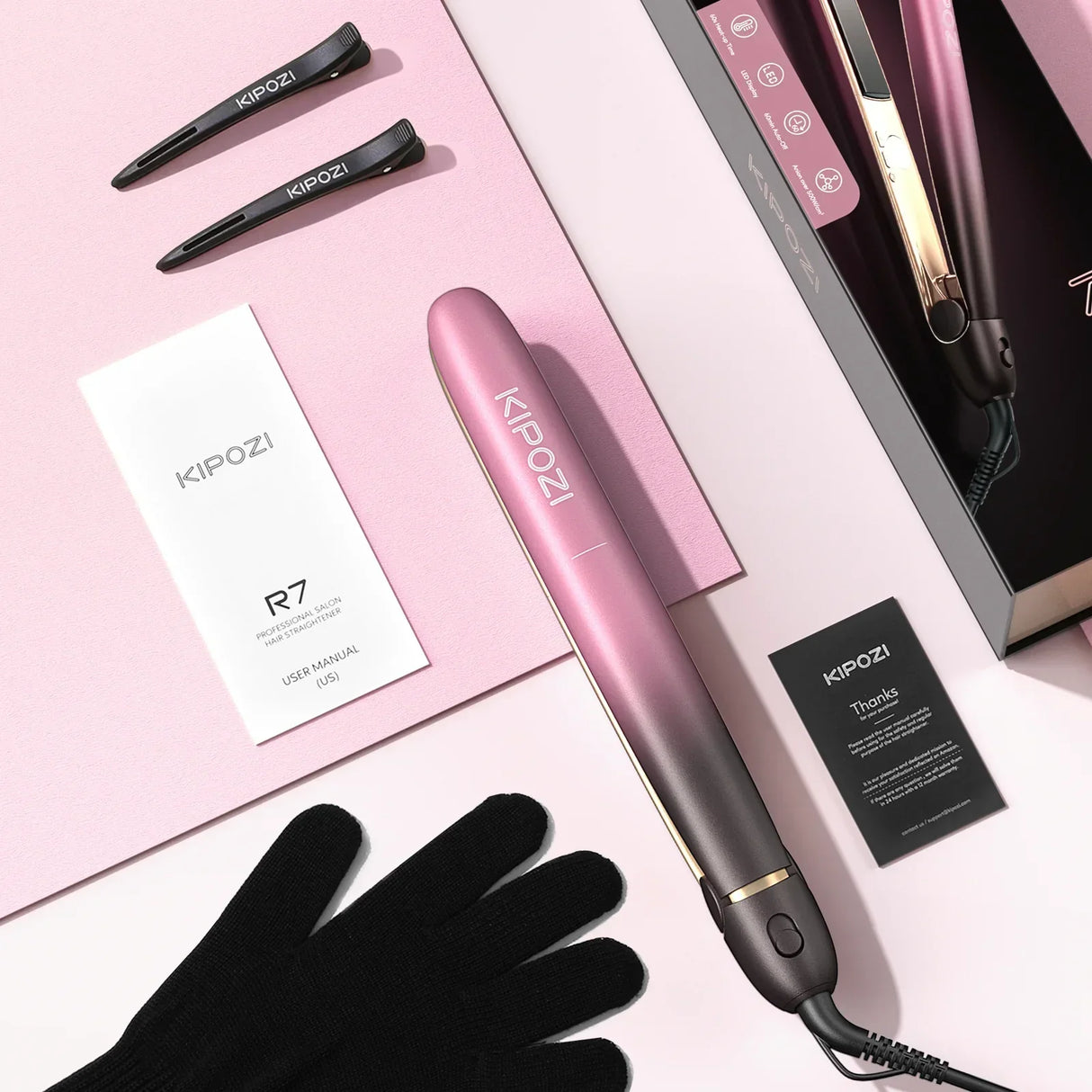 Carvallo 2-i-1 Plattång & Locktång Roséguld | Titanium Flytande Plattor | 100–240V Resespänning | Inkl. Tillbehör & Hett skyddshandske Carvallo