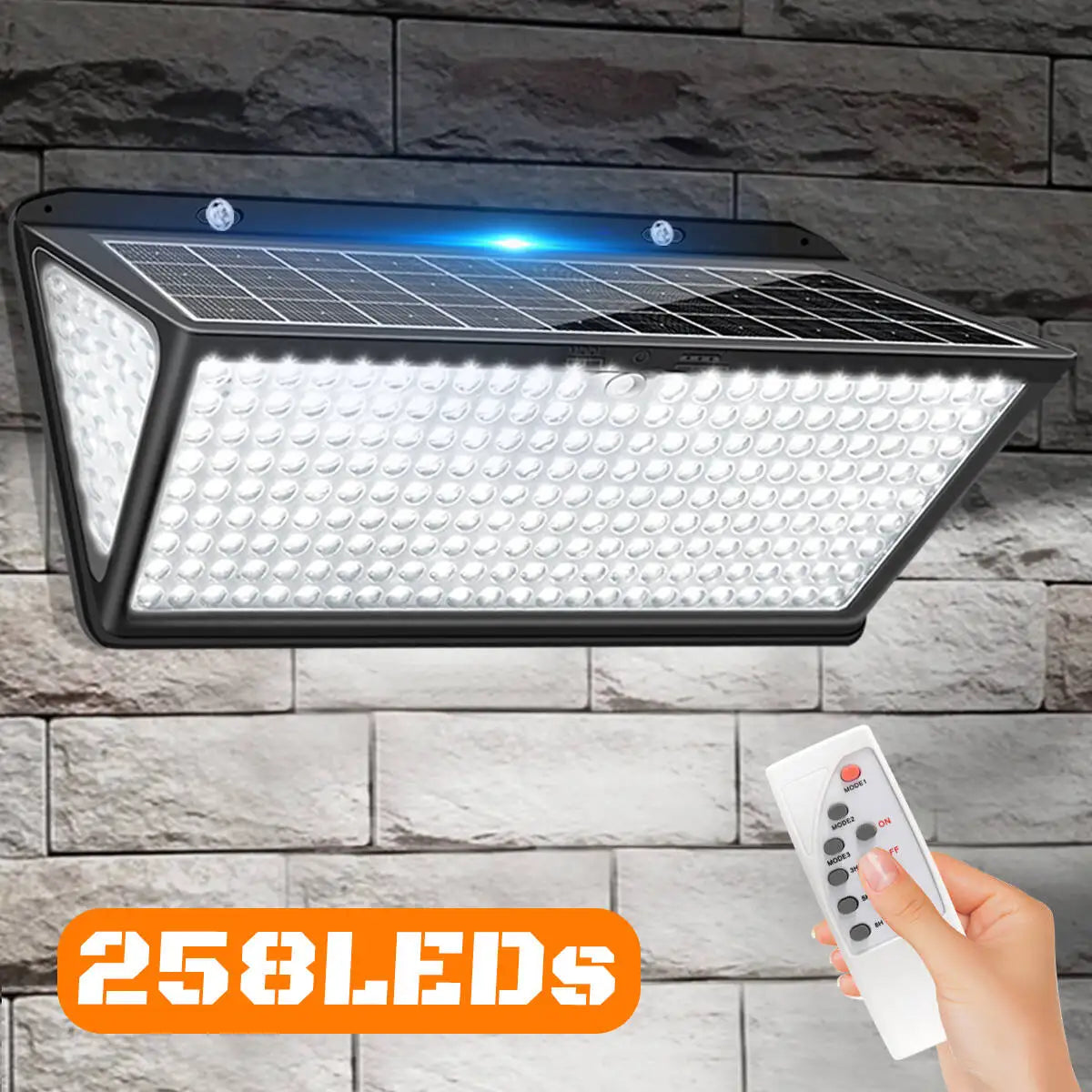 Carvallo UltraShine 258 Solar-vägglampa 258 LEDs | 270° spridningsvinkel | Rörelsesensor med 3 lägen | IP65 Vattentät | För trädgård, garage & stängsel Carvallo