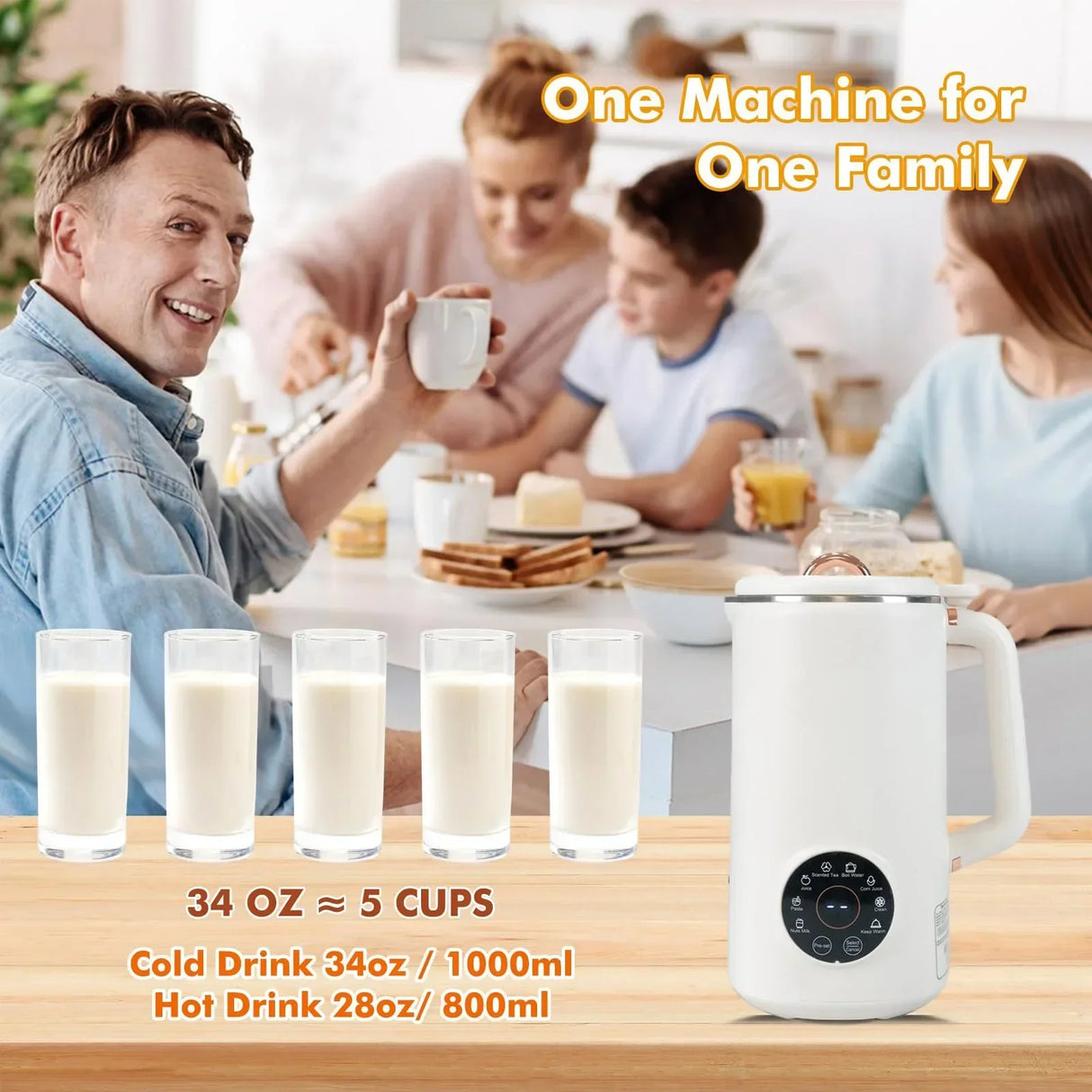 Carvallo växtmjölksberedare 8-i-1 | För nöt-, havre- & sojamjölk | 1000 ml kapacitet | BPA-fri Carvallo