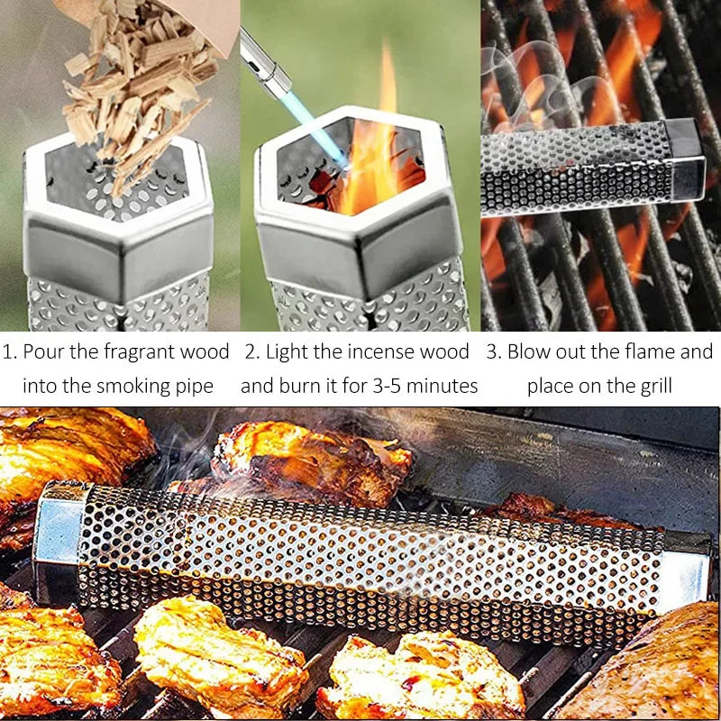Carvallo Tube Rostfri Rökare-Rör | För Varm- & Kallrökning | BBQ-Aromarör med håldesign | 30,6 × 5,8 cm / 15,3 × 5,3 cm Carvallo