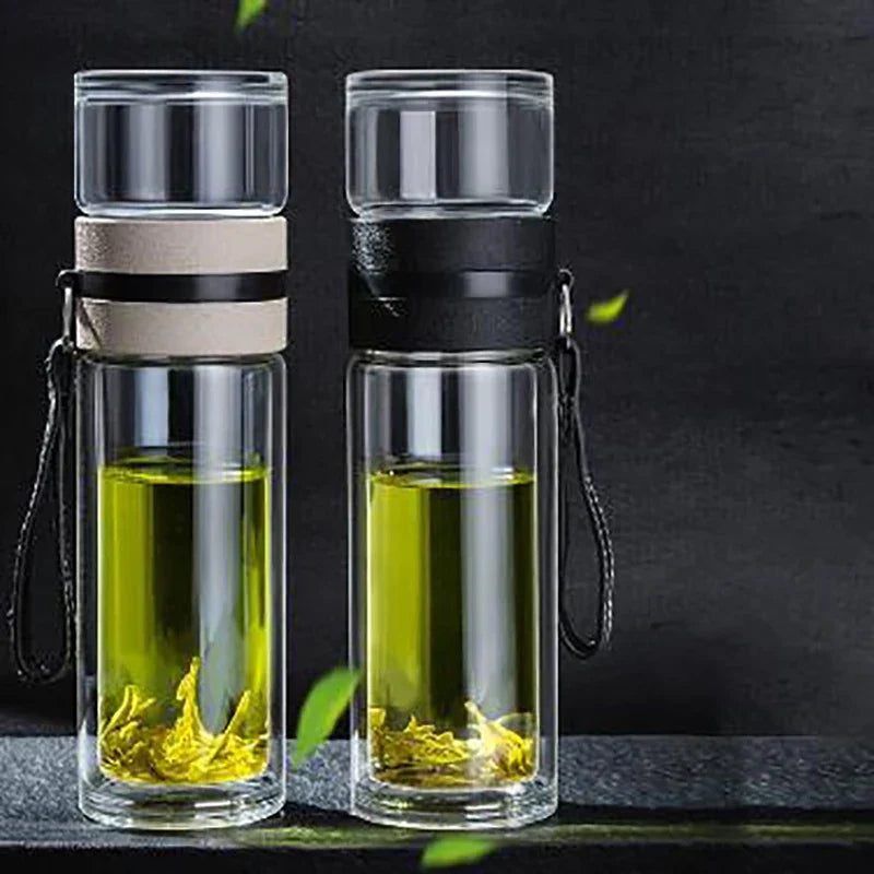 Royelux Glass Tea Infuser Bottle – 450ml Dubbelväggad Tumbler för Löst Te & K herbalte Carvallo