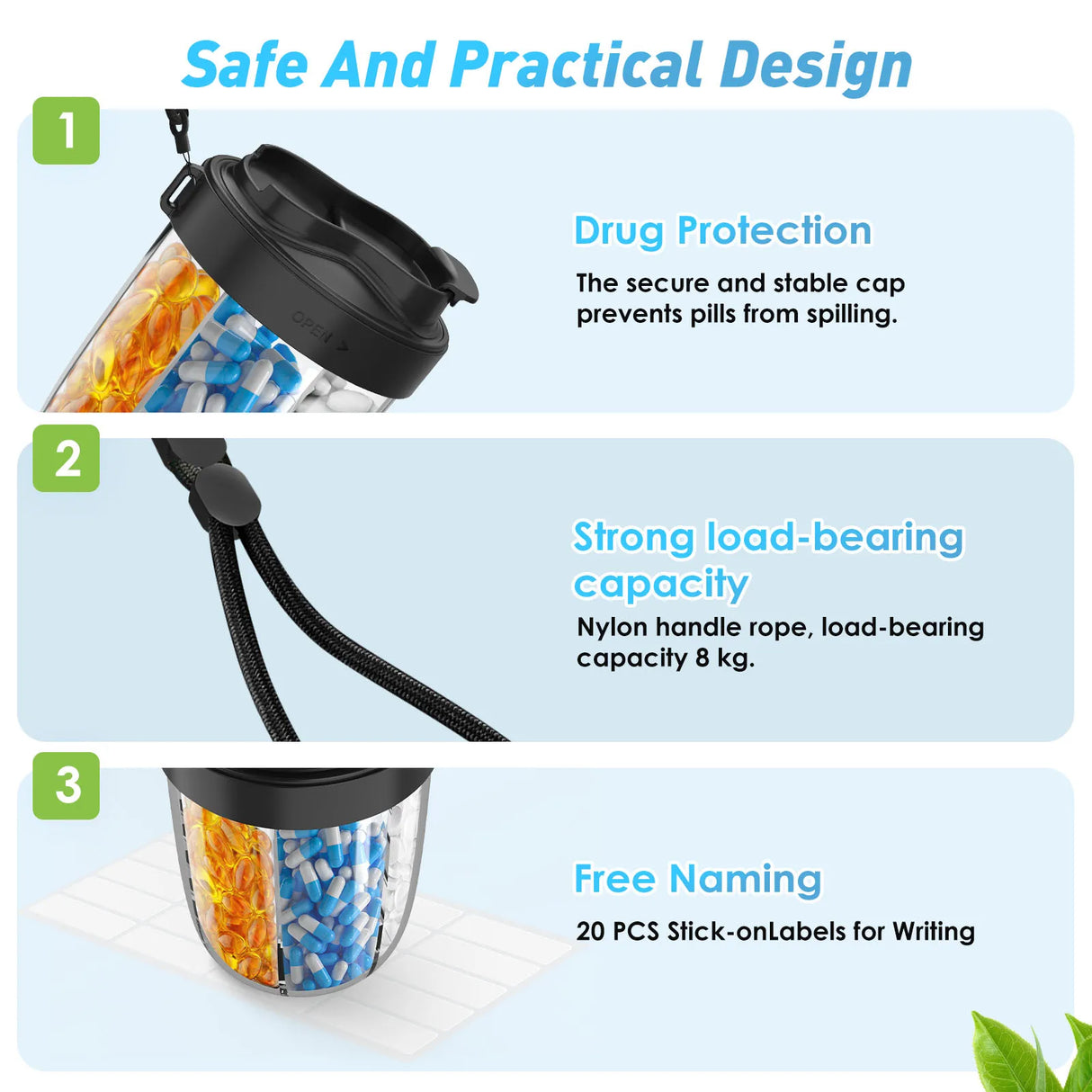 Carvallo TravelDose Pillerbox XXL | BPA-fri & Läcksäker | Ideal för resor | Med bärhandtag Carvallo