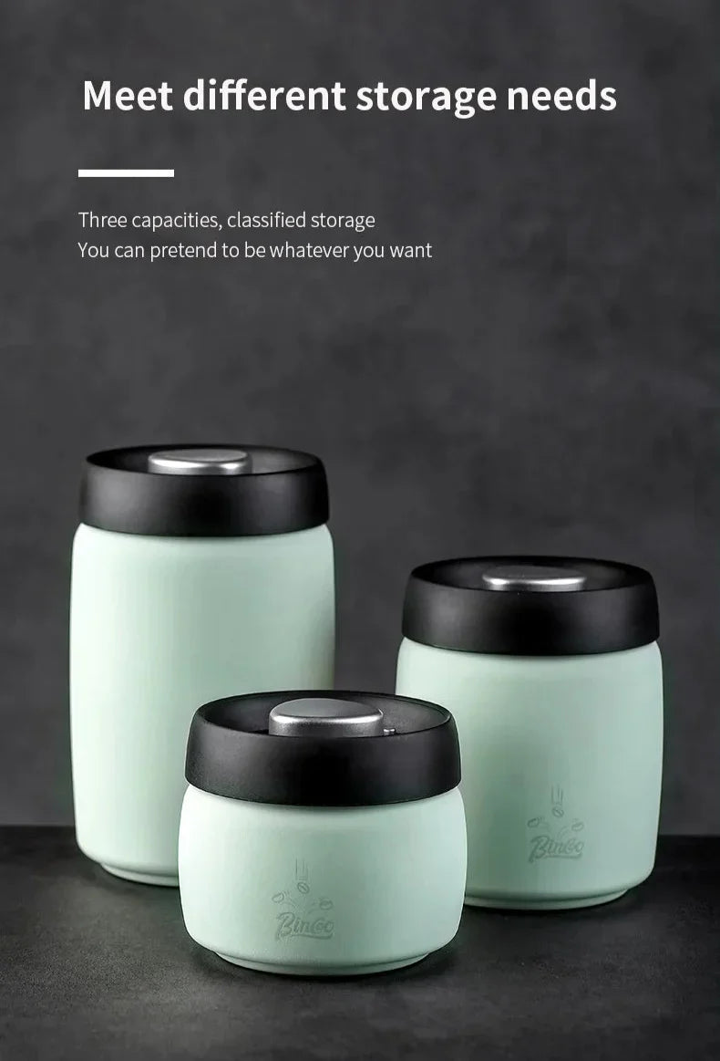 Royallure Kaffeebehållare i rostfritt stål med manuell vakuumlock för färska bönor Carvallo