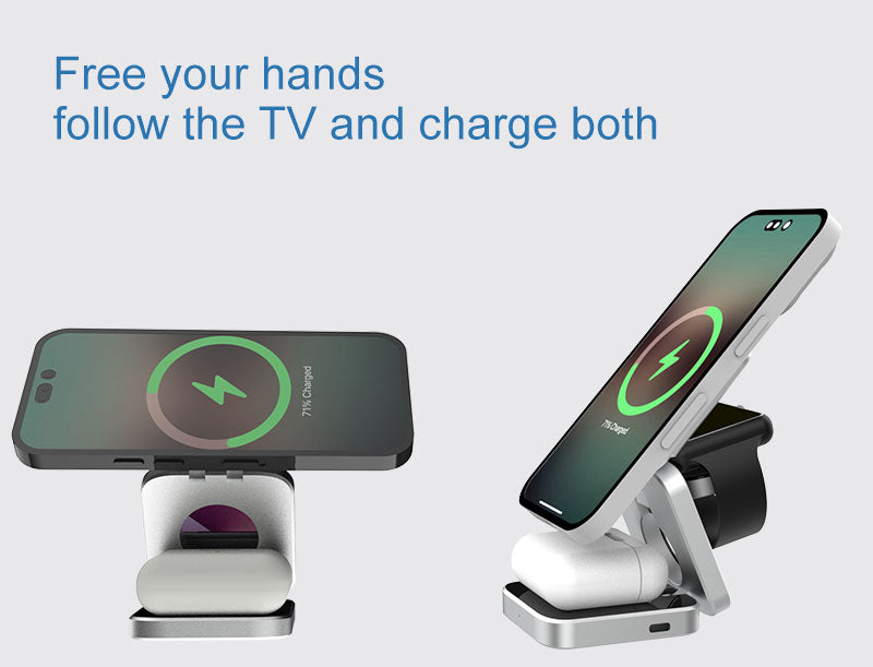 3 i 1 Snabb Magnetisk Fällbar Trådlös Laddare För iPhones, AirPods och Apple Watches Carvallo