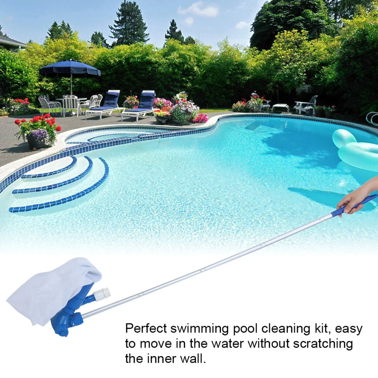 Poolrengöringsset med teleskopstång – nätfilter och tillbehör för poolskötsel Carvallo