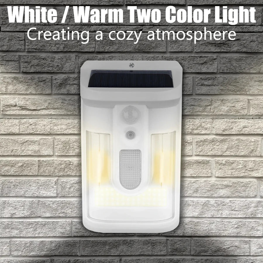 Carvallo Solar Vägglampa med Rörelsesensor | 3 Ljuslägen | IP65 Vattentålig | Varmt Flammigt Ljus för Trädgård & Gårdsplan Carvallo