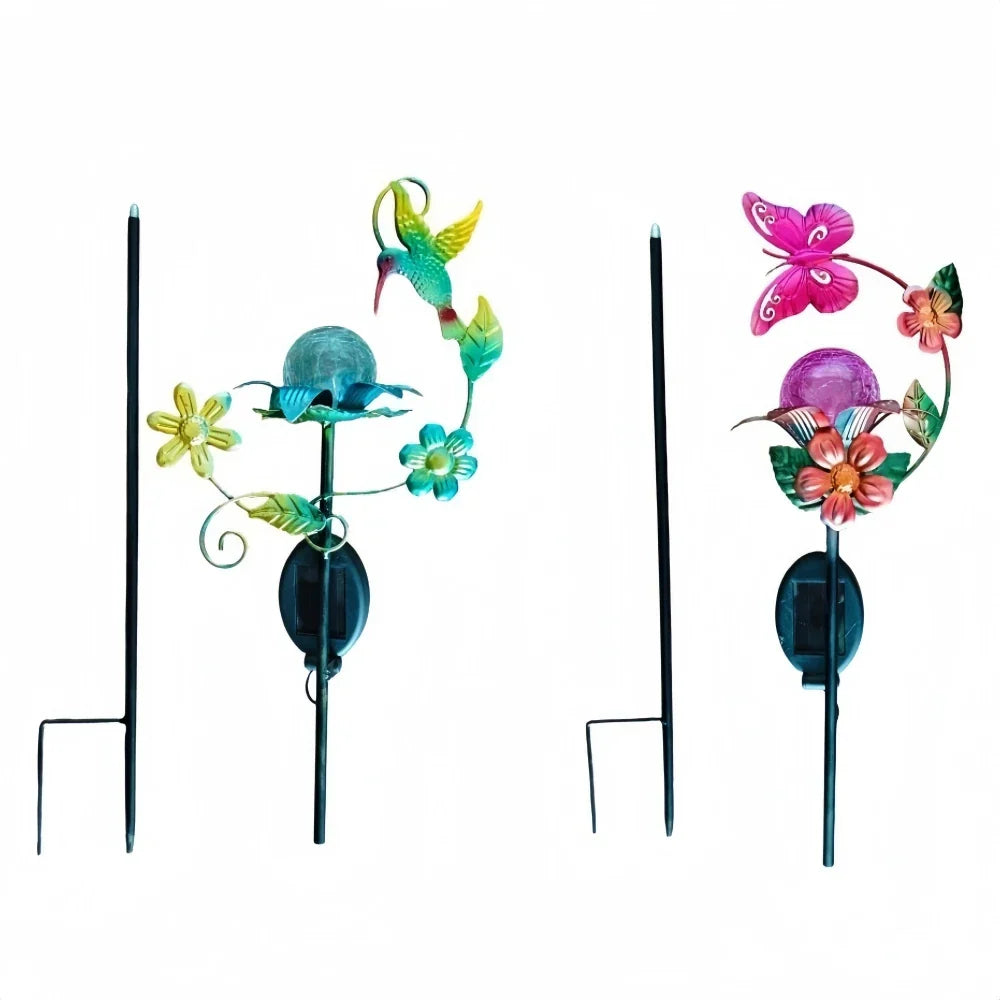 Carvallo Solsken Solar Trädgårdsstake Blomma med LED | Glasblomma & Järnstång | Automatiskt ljus vid skymning | För Trädgård, Balkong & Terrass Carvallo