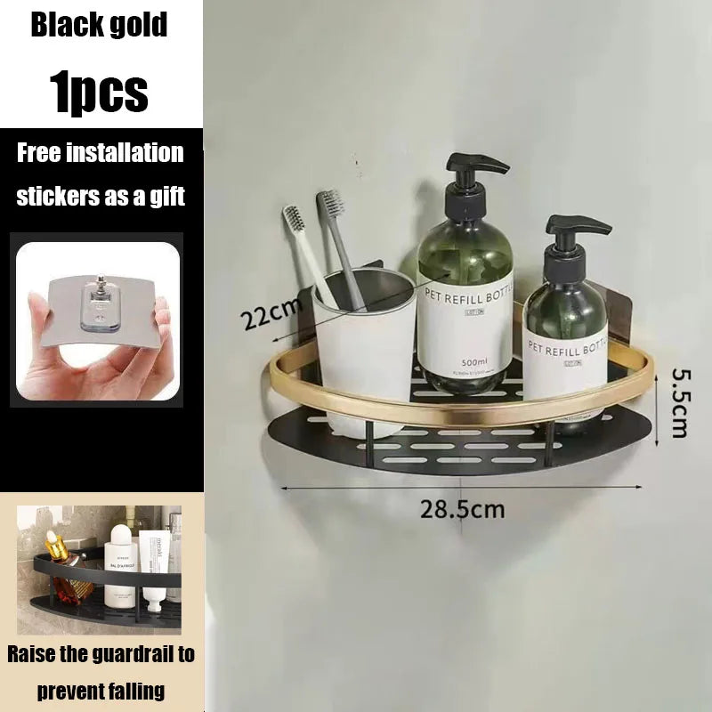 Carvallo Pro | Hörnduschhylla utan borrning | Aluminium | Rostfritt & Hållbart | Badrregal i Svart, Vitt, Silver eller Svart-Guld Carvallo