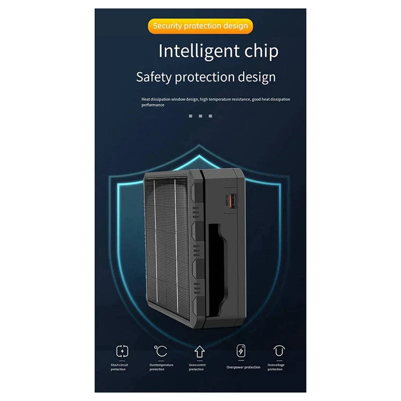 Carvallo Gear Solarladdare Utomhus | 4-faldig Batteri-Slot & LED-Lampa | Powerbank-Funktion | Svart Carvallo