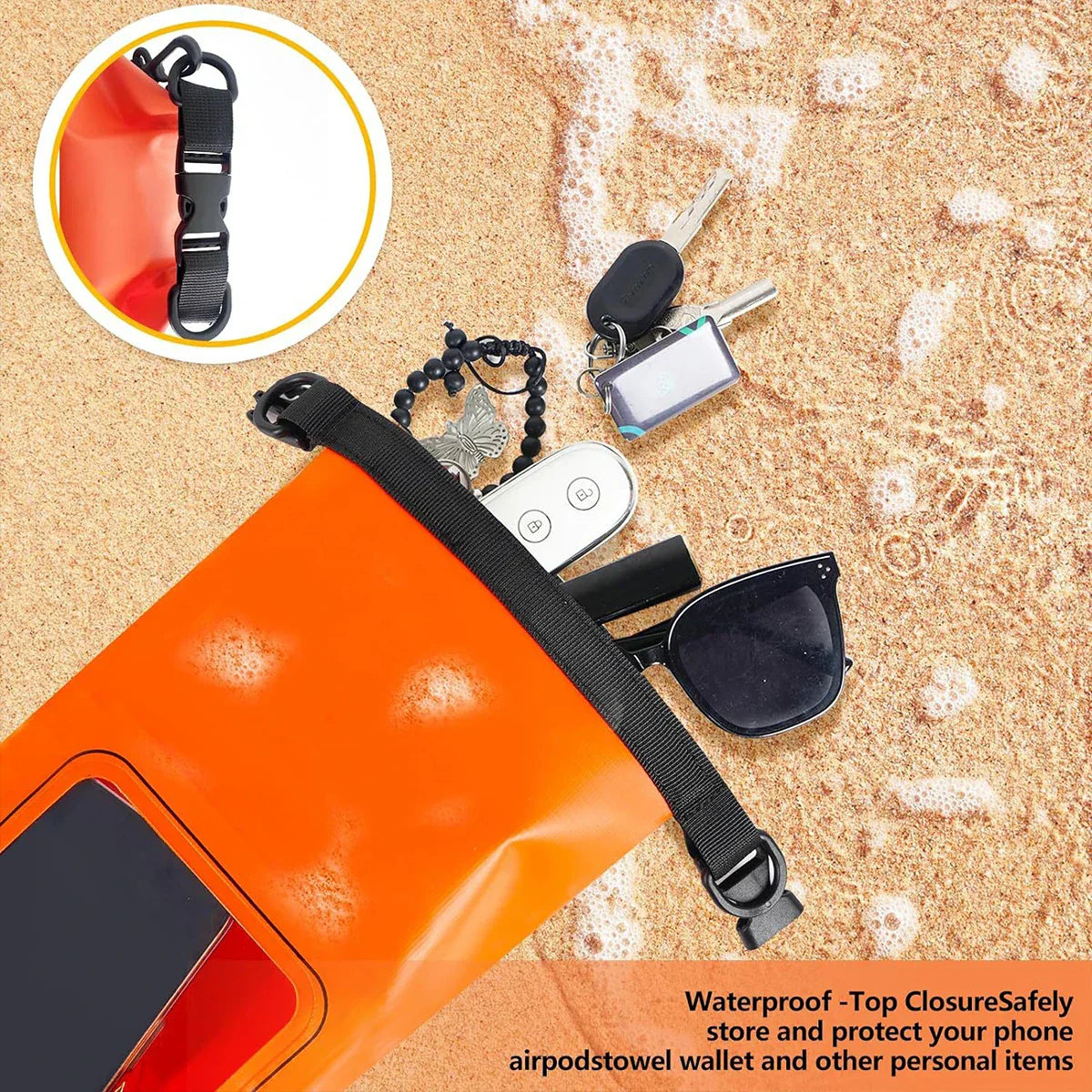 Carvallo Vattentät Dry Bag 2L | Med Touchscreen-Fönster | Utomhusväska för Kajak, Trekking & Vattensport Carvallo