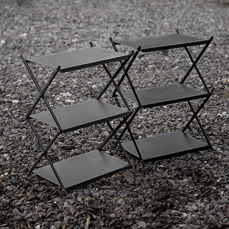 Carvallo Fällbart Campingställ | 3 Nivåer | Bärbart & Stabilt | Utomhus Förvaringshylla för Picknick, BBQ & Camping Carvallo