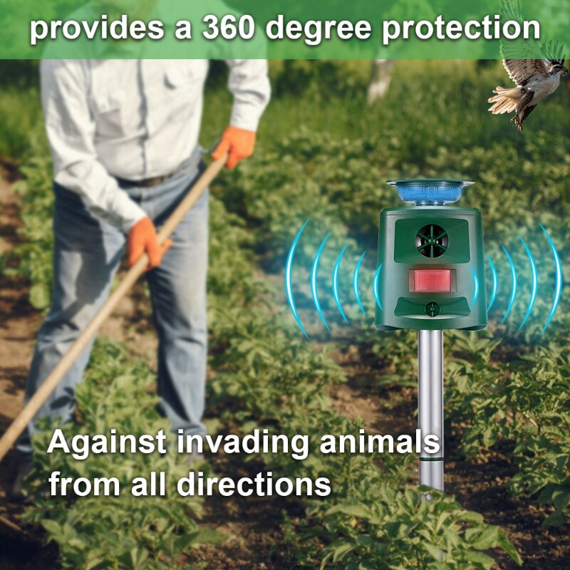 Carvallo Solar Djuravskräckare Ultrasonic | 360° Rörelsesensor | 5 Läge & Ljus-signaler | Väderbeständig & Miljövänlig Carvallo