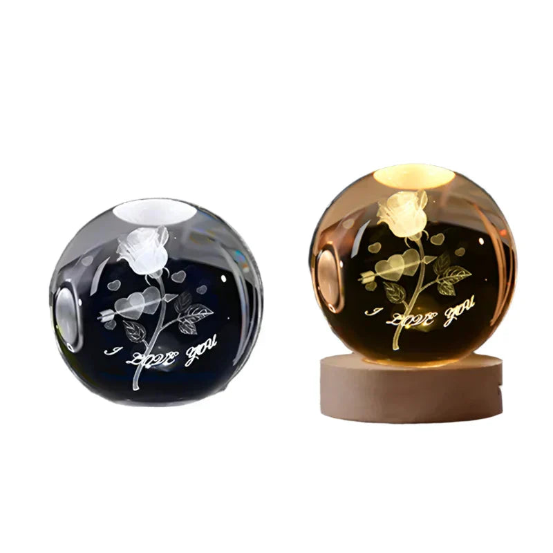 LumiCrystal - 3D LED Nattljus med Stjärnprojektor och Träbas Carvallo