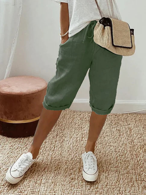 Snygga Byxor Dam Monokrom Casual 100% Bomull med Sidfickor-Kvinnors avslappnade byxor-Bellasverige-Armégrön-S-Hemnix