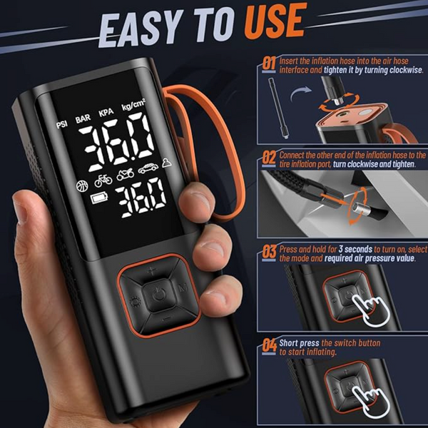 Trådlös Bärbar Luftkompressor för Bil, Motorcykel, Cykel & Boll Carvallo