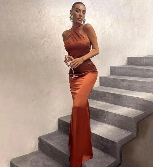 Dam Maxiklänning Satin Elegant Stil Bellasverige