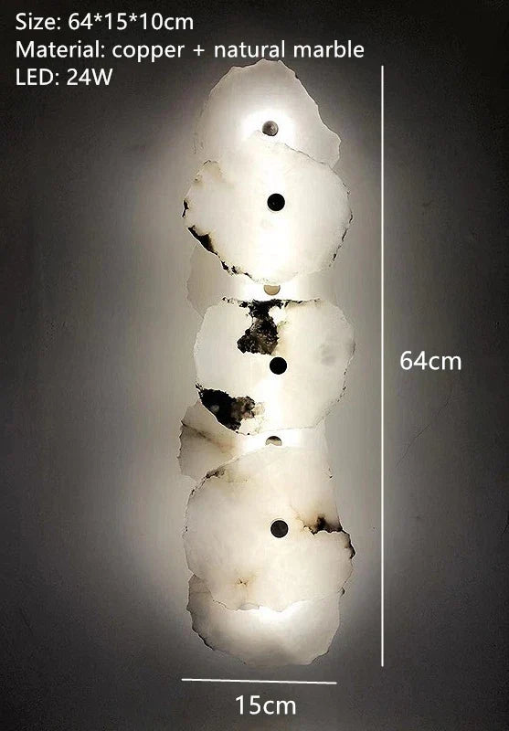Lyxig naturlig marmor LED-vägglampa med koppardetaljer – modern inomhusvägglampa för sovrum och vardagsrumsinredning Carvallo