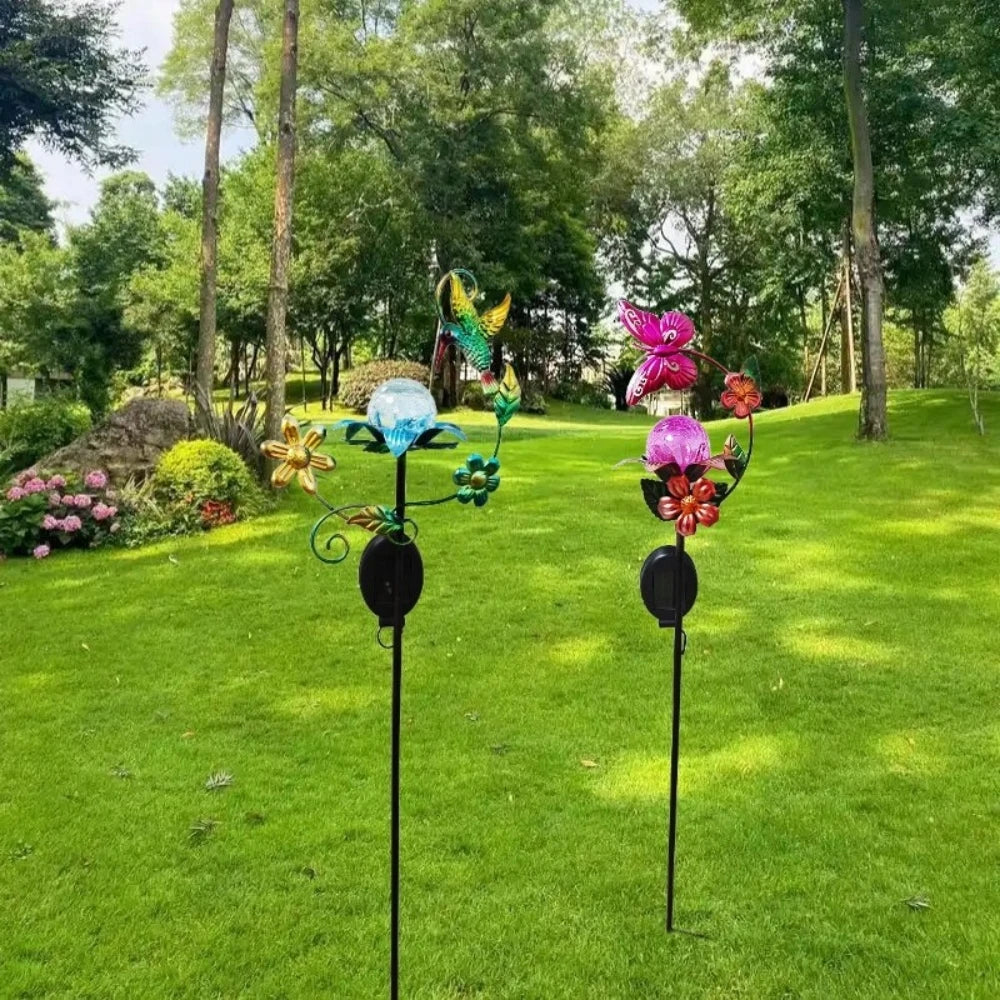 Carvallo Solsken Solar Trädgårdsstake Blomma med LED | Glasblomma & Järnstång | Automatiskt ljus vid skymning | För Trädgård, Balkong & Terrass Carvallo