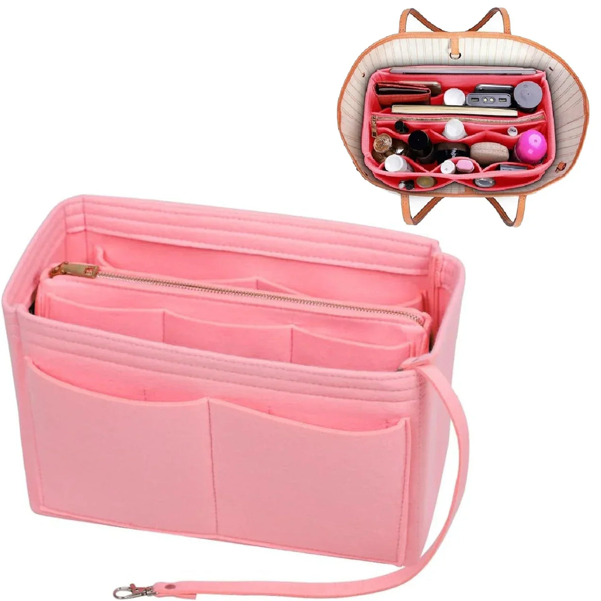 Carvallo Organizer Inlay | Filzinsats med dragkedja | 15 fack & nyckelband | För handväskor & shoppare Carvallo