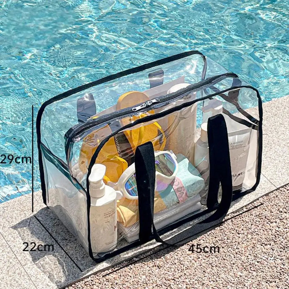 Carvallo Transparent Strandväska av PVC | Fällbar & Vattentät | Med Dragkedja & Axelrem | För Pool, Strand & Camping Carvallo