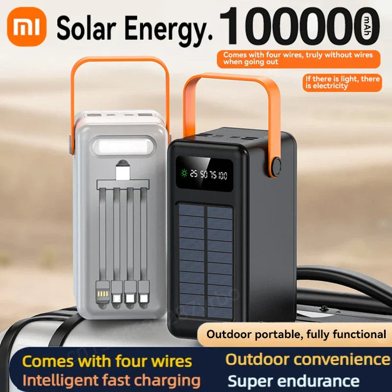 Carvallo Xiaomi Solarbatteri 100 000 mAh Powerbank med integrerad LED-ficklampa – Snabb laddning & Ute-elförsörjning Carvallo