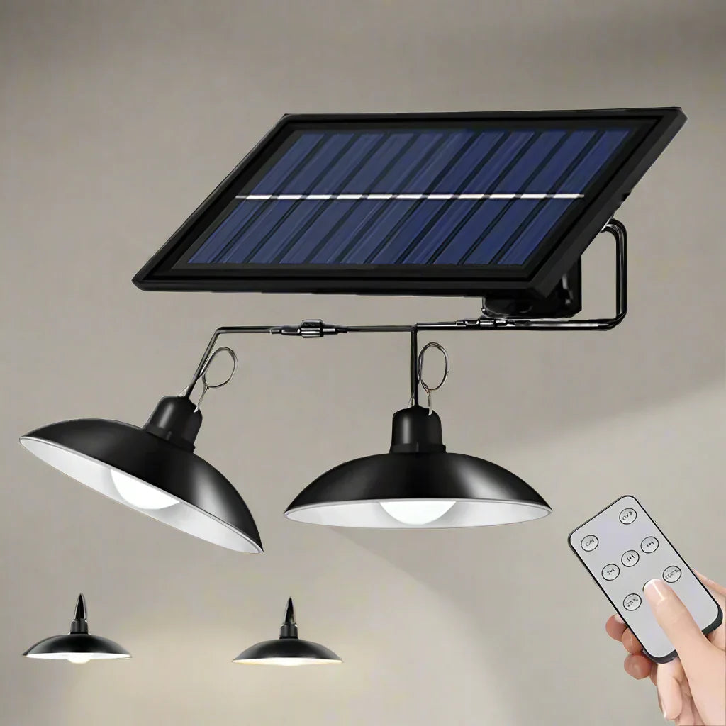 Royelux Solar Pendant Light – Dual-Head LED Kromring med fjärrkontroll Carvallo