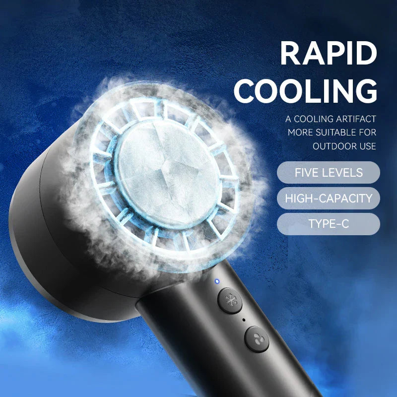 Carvallo AirCool Mini Handfläkt med kylfunktion | 5 hastigheter | LED-display & USB-laddning | Tyst & Bärbar | För resor, kontor & utomhus Carvallo