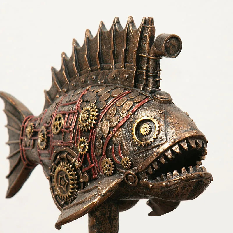 Steampunk Gearfish Sculpture – Invecklad metallkonst med industriell charm MILA Sverige