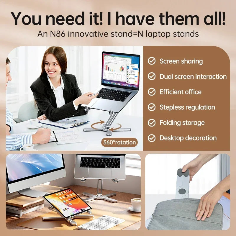 Carvallo Pro | Fällbar Laptopstativ i aluminium | Höjdjusterbar & Ergonimisk | För 10–16" bärbara datorer & surfplattor Carvallo