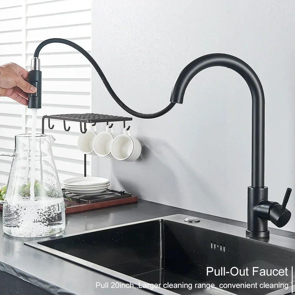 Royallure Touch-Sensor Utdragbar Kökspip – Handsfree Flöde, Svängbar Spruta & Germ-Säker Carvallo