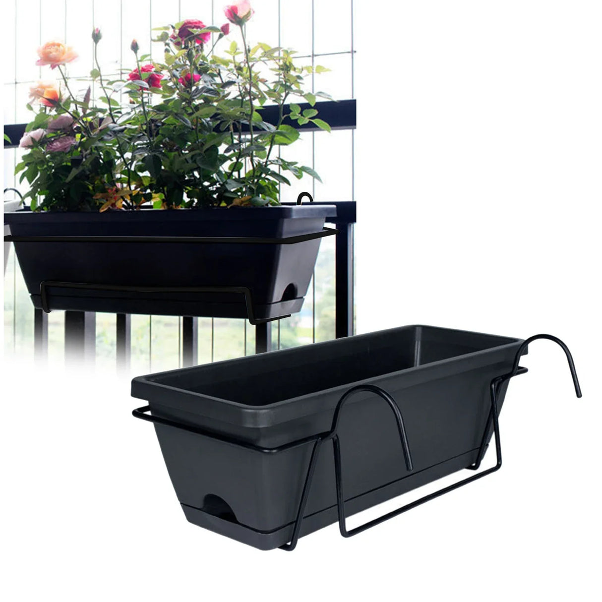 Carvallo planter box | For balcony railing | With drainage tray & suspension | Robust & weatherproof Carvallo