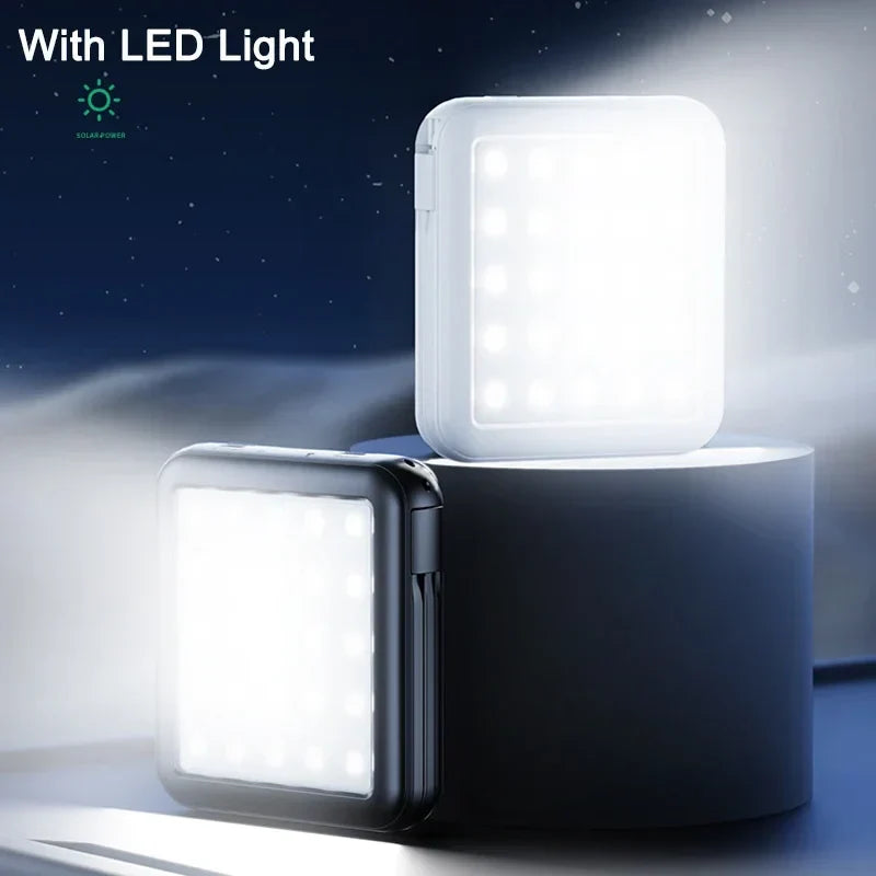 Carvallo Powerbank ENERIVIA Mini 20000mAh | Integrerade kablar | Solarladdning & LED-lampa | 4 utgångar & 3 ingångar | Snabbladdningsfunktion Carvallo