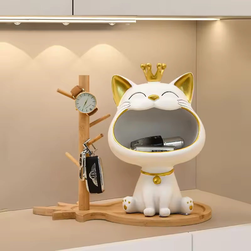Royallure Lucky Cat Förvaringsburk – Figur för att Organisera Nycklar, Smycken och Mynt Carvallo