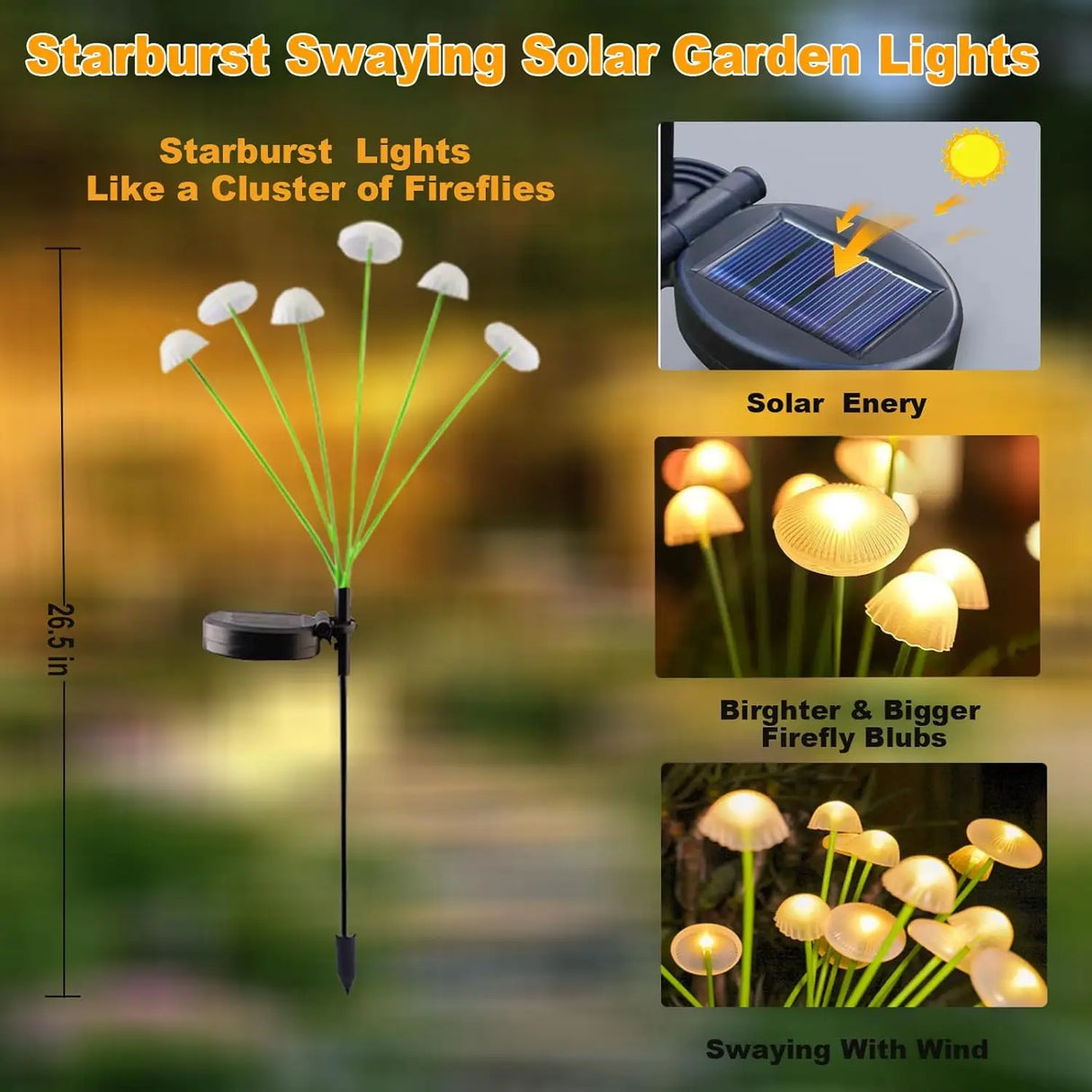 Carvallo Solar-Trädgårdslampa 6 LEDs | Manet- & Svampdesign | För Trädgård, Terrass & Utomhusområden Carvallo