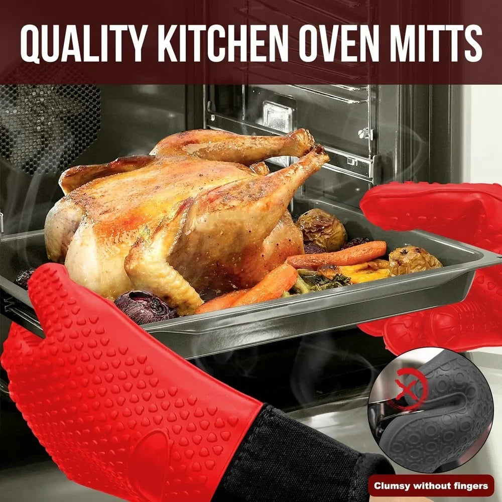 Carvallo Silikon Grillhandskar | Värmebeständig upp till 260 °C | Halkfri & Vattentät | Med bomullsfoder Carvallo