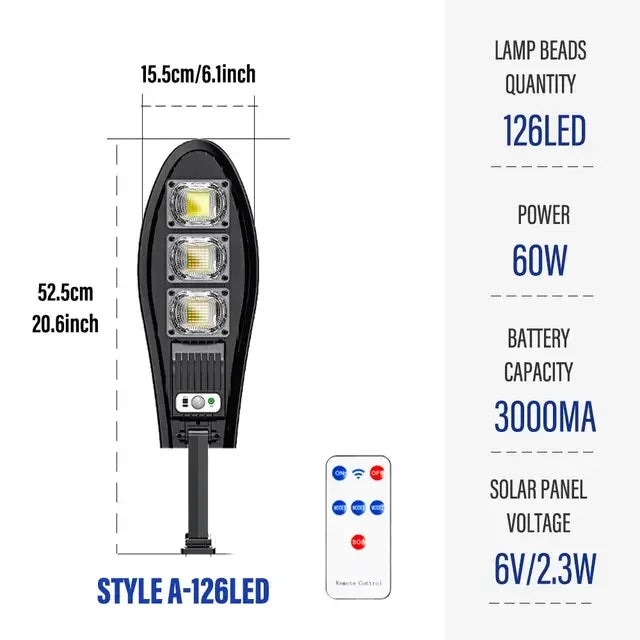 Carvallo Solar Vägglampa med Rörelsesensor & Fjärrkontroll | 42–168 LEDs | IP65 Vattentät | 3 Lägen Carvallo