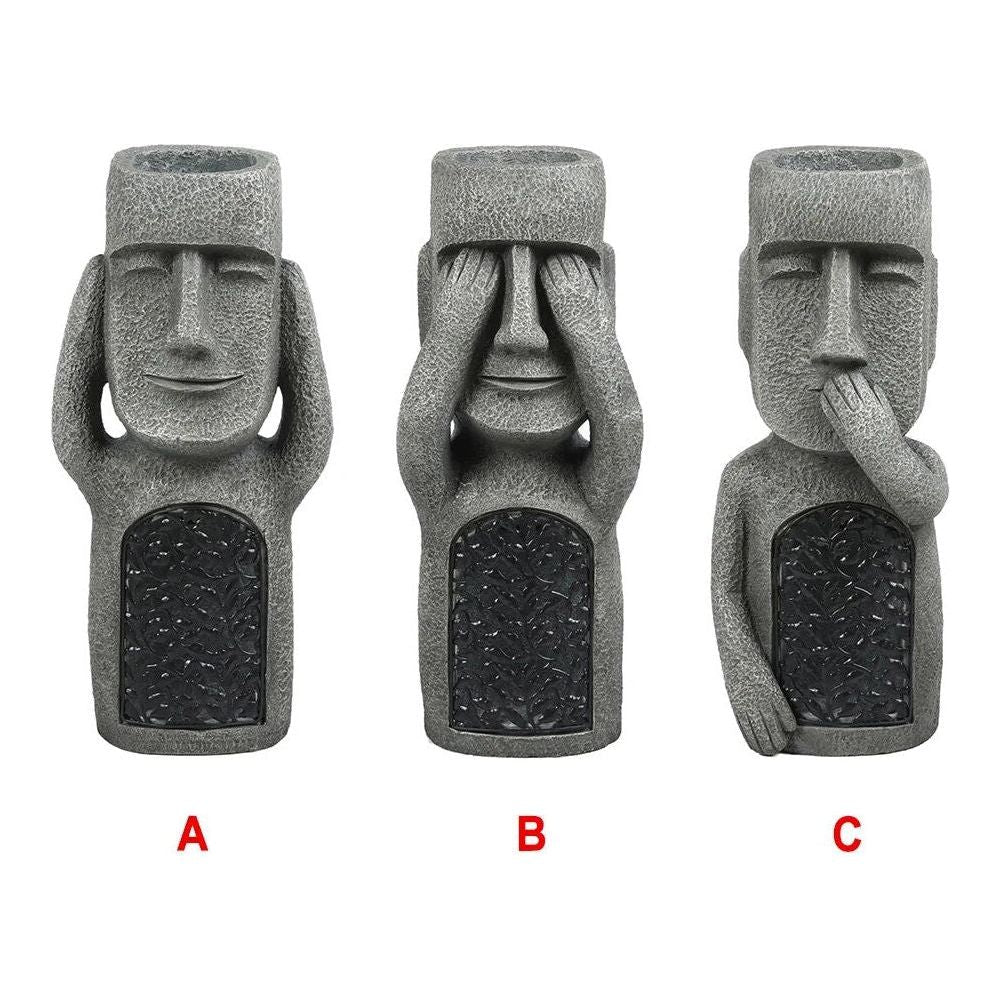 Carvallo Blomkruka med ansikte | LED-belysning & soldriven | Väderbeständig har, | Naturstensutseende Carvallo