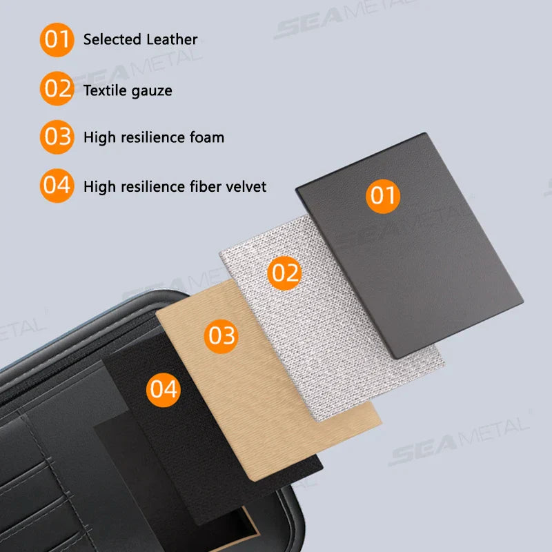 Carvallo VisorPro Auto solskyddsorganisator | PU-läder | Med kortfack & glasögonklipp | För dokument, nycklar & mobil Carvallo