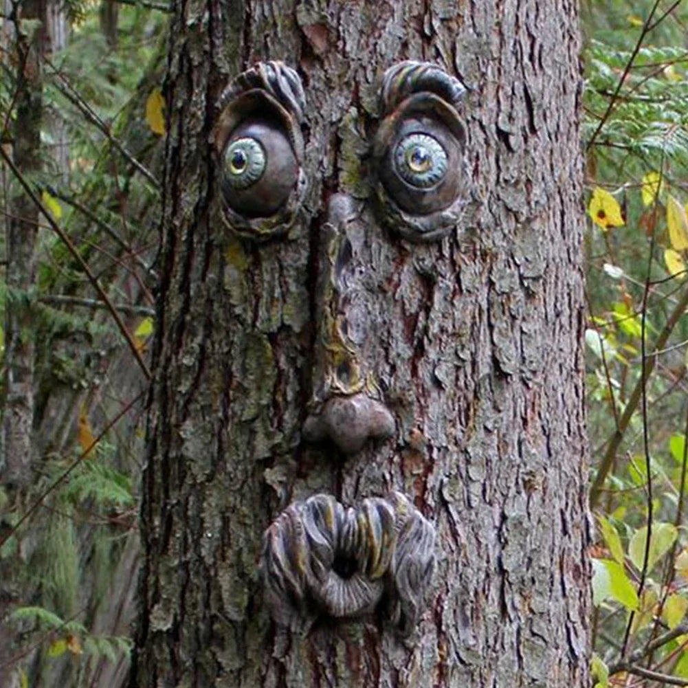 Carvallo Trädansikte Dekofigur | Handmålad harsskulptur | Rolig trädstamsfigur för trädgård & helgdagar | DIY-trädansikte Carvallo