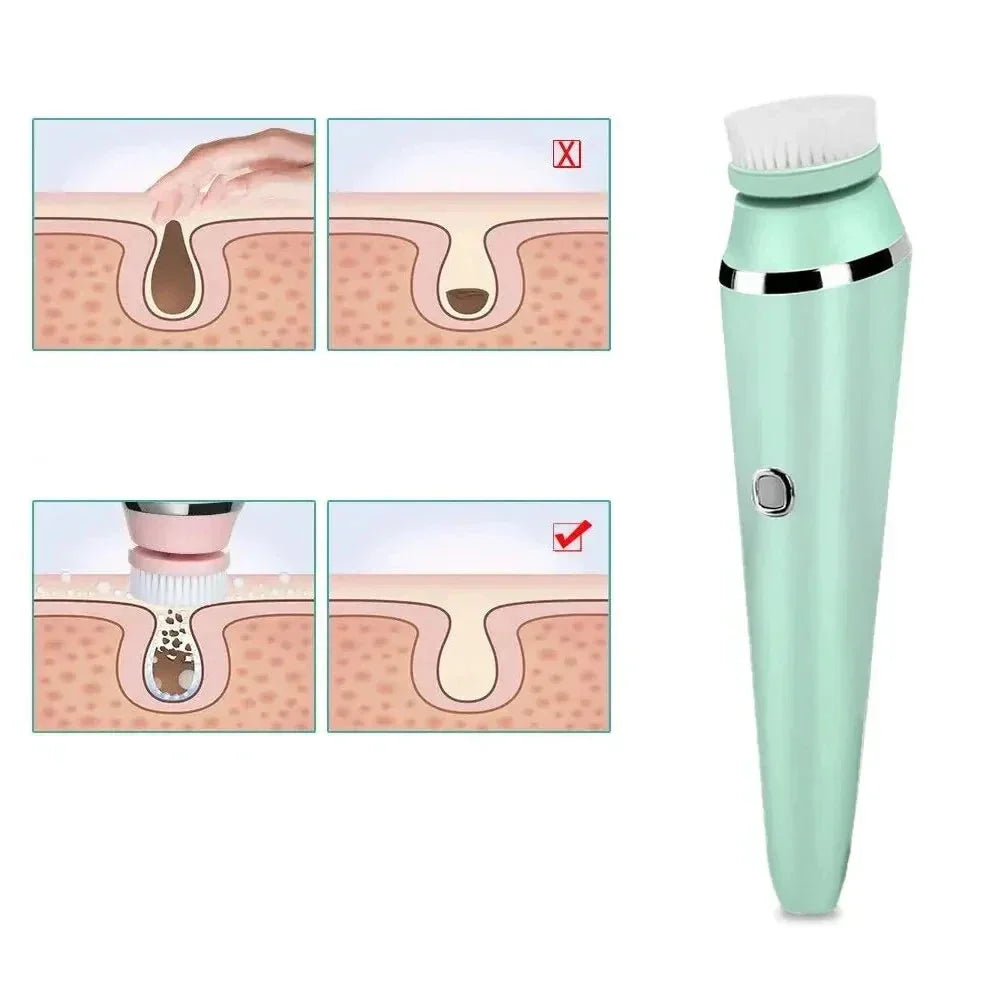 Carvallo 4-i-1 Ansiktsrengöringsborste | Sonic-teknologi & Massage | Vattentät IPX6 | Uppladdningsbar & inkl. 4 borsthuvuden Carvallo