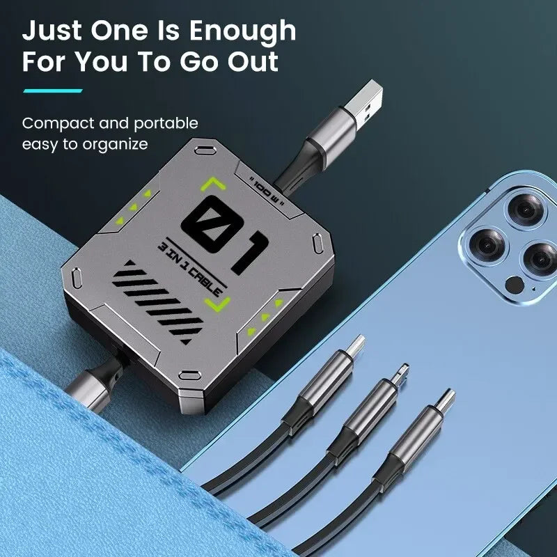 Carvallo 2-in-1 Laddkabel | Snabbladdning 100W | Utdragbar & Universell | FlexiCharge för iPhone, Android & USB-C Carvallo